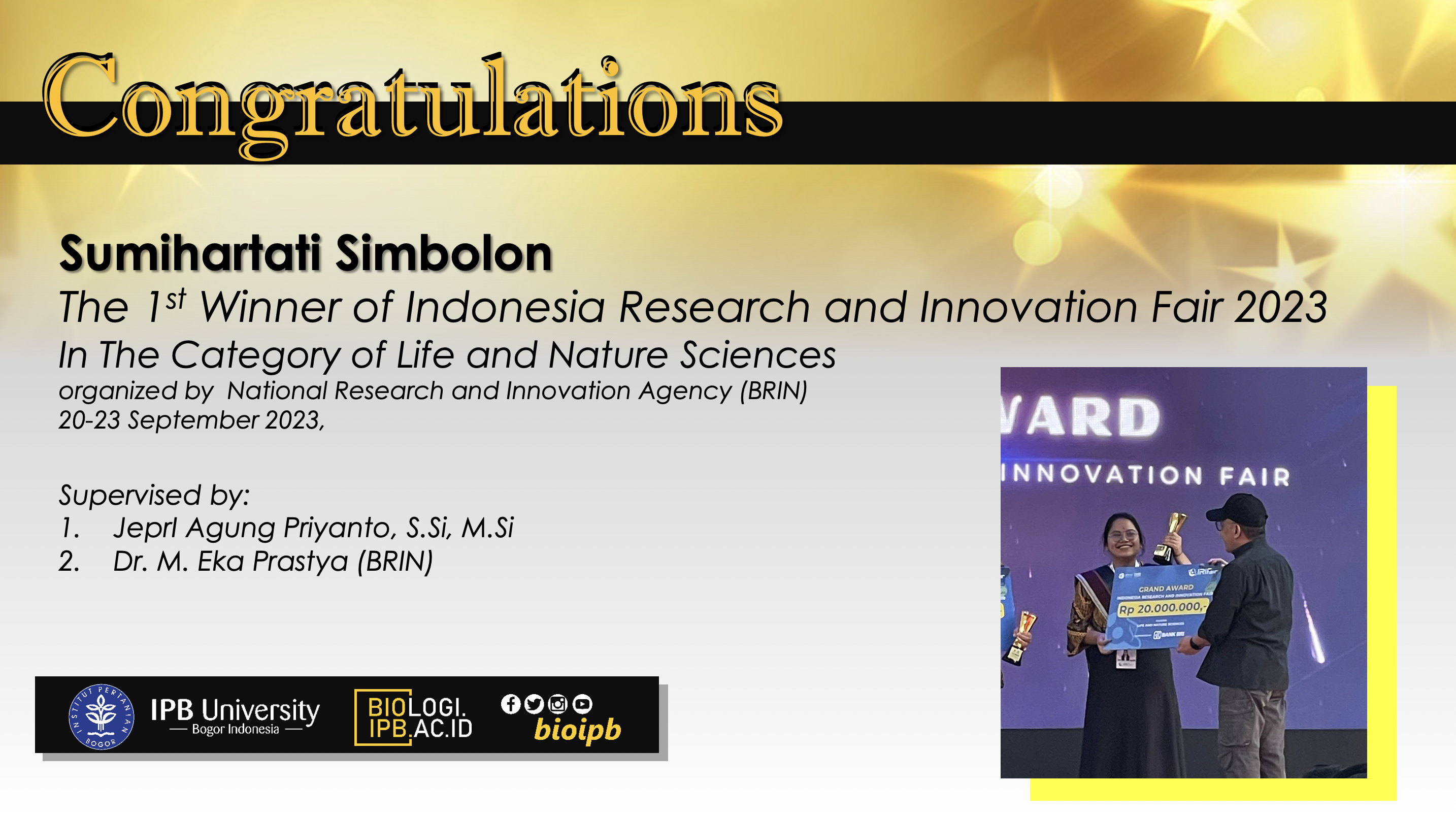 Newly Graduated from Dept Biology IPB, Sumihartati Wins Indonesia Research and Innovation Fair
